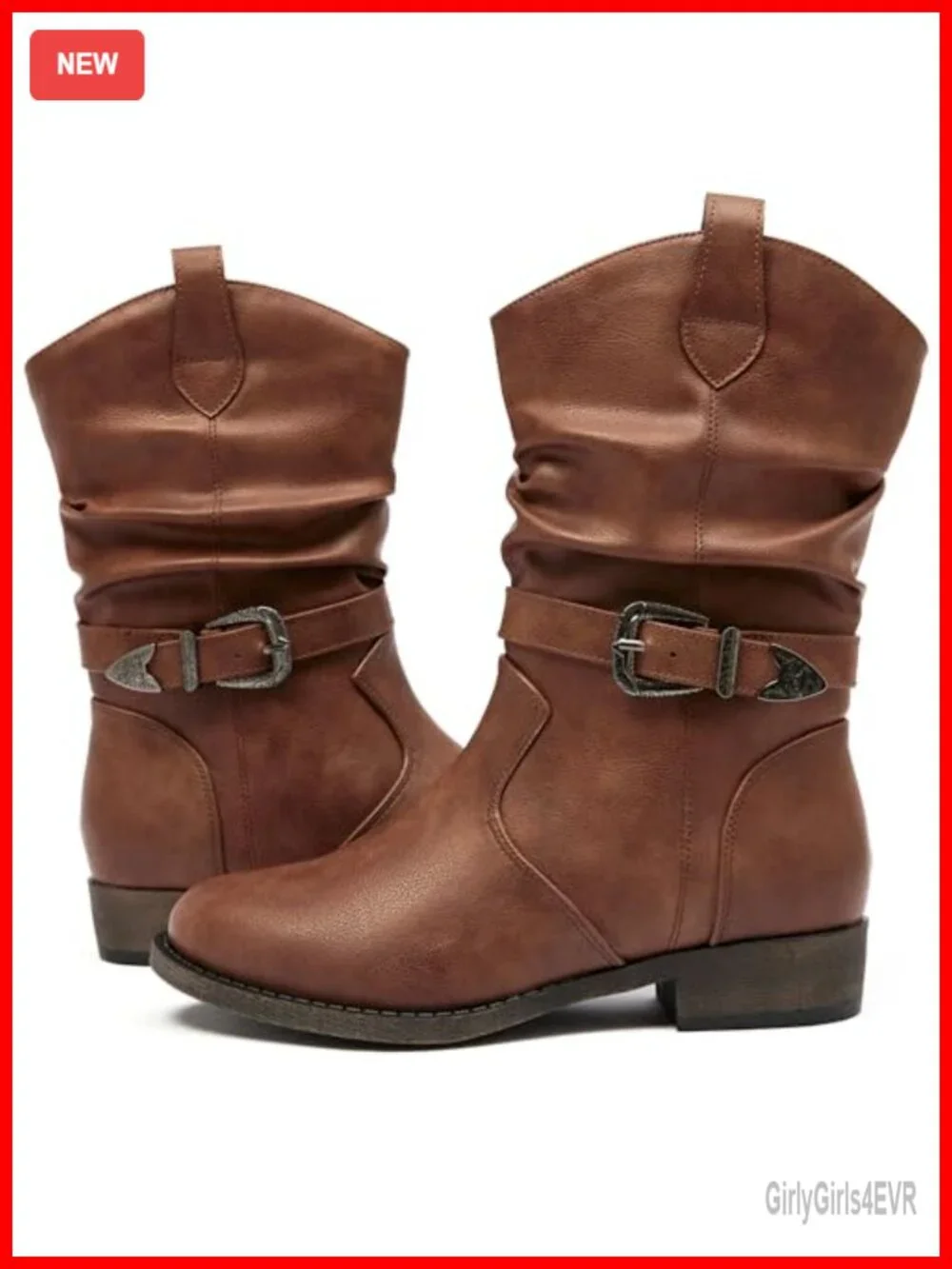 Women's Mid-Calf Cowboy Zip Booties - Round Toe Faux Leather Side Zipper